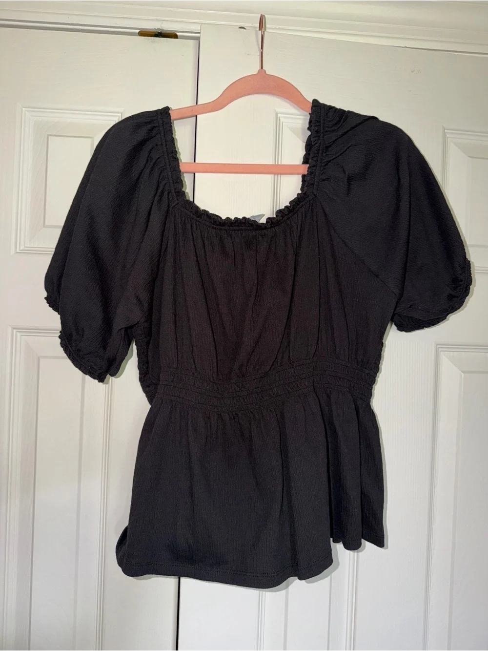 Old Navy Black Puff Sleeve Peasant Blouse